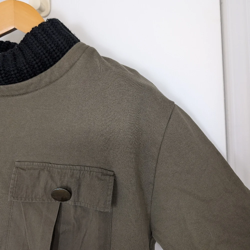 ZARA ARMY GREEN TOP WITH BLACK COLLAR SIZE MEDIUM - Picture 3 of 6